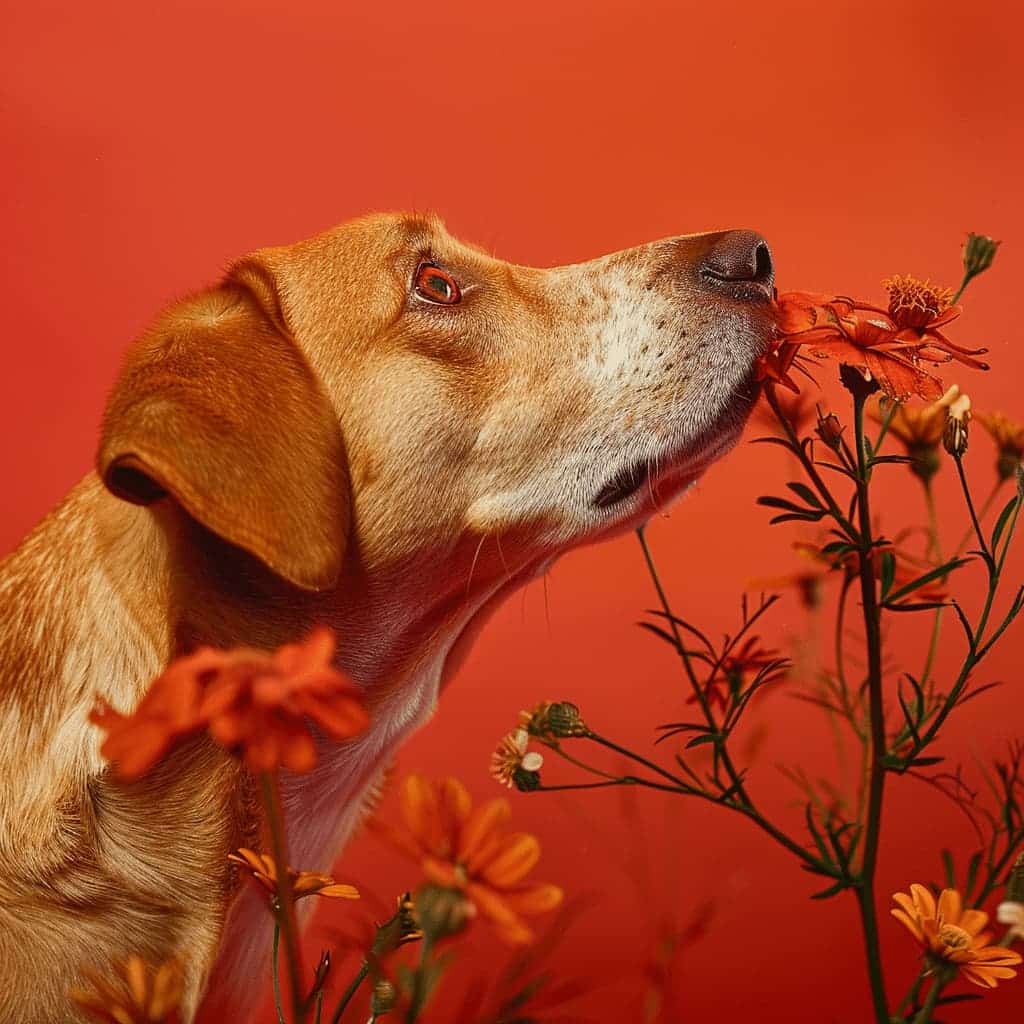 Hundetræning københavn - Klub Hund undersøger blomster