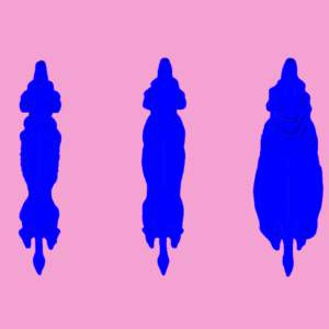 En grafik over tre forskellige bodyscores, nemlig en hund der er for tyk, en der er normalvægtig og en der er for tynd.